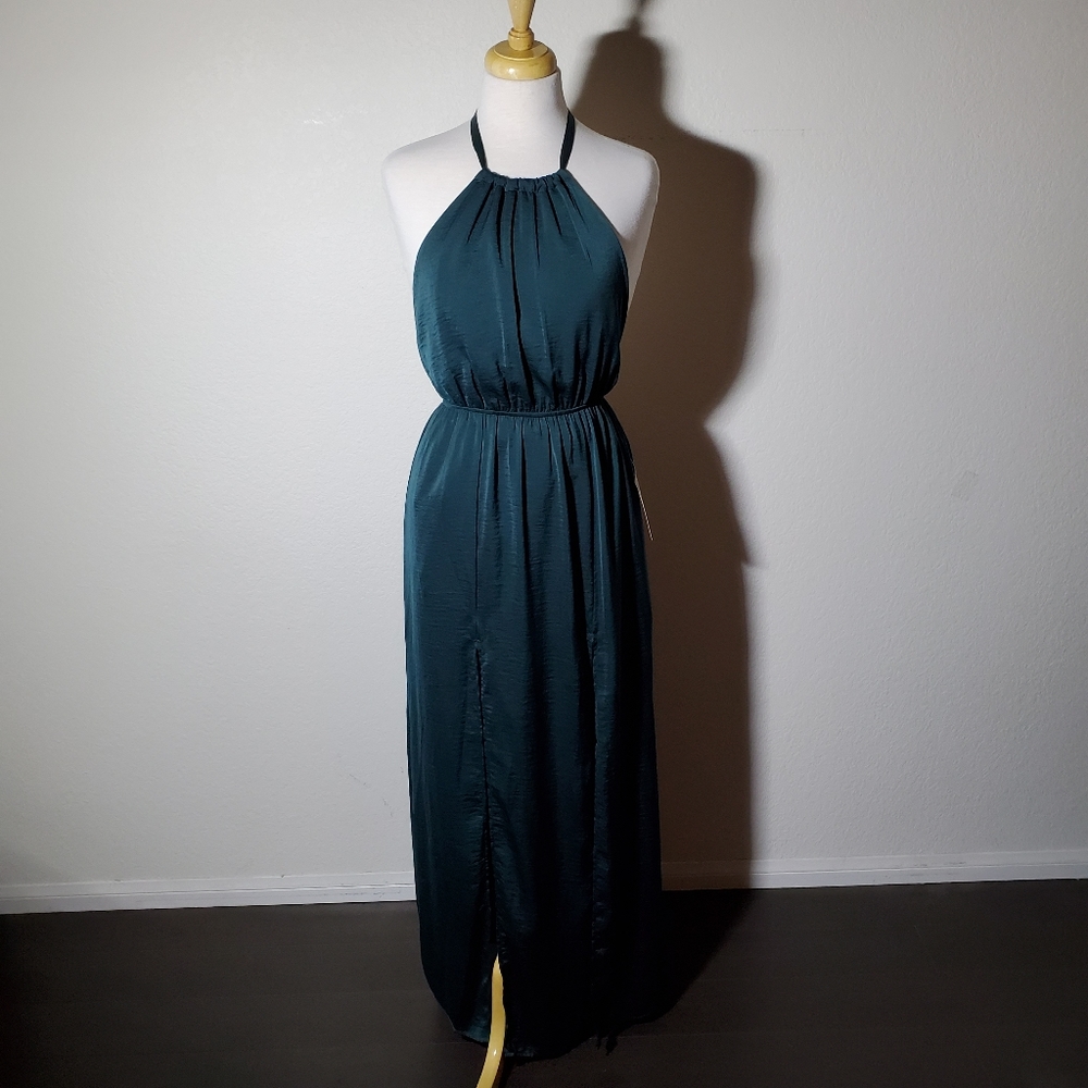 Teal Deep Forest Green Backless Dress Halter